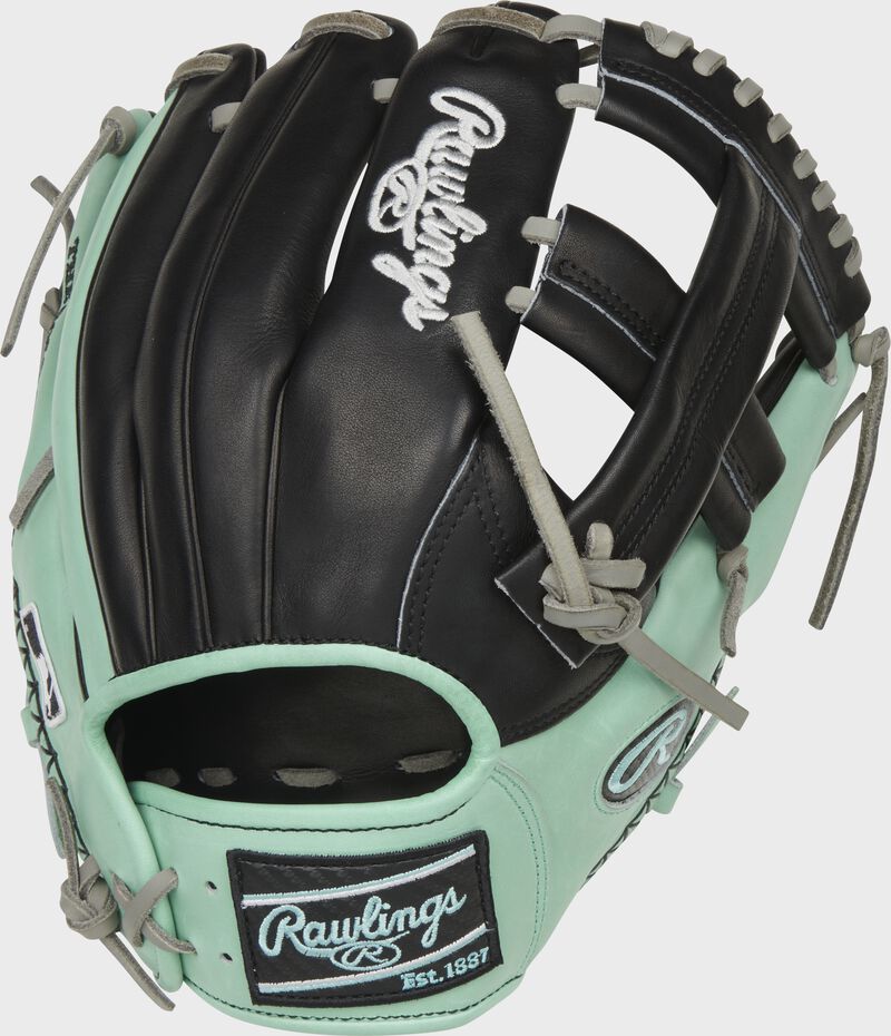 Shell back view of mint and black Limited Edition Heart of the Hide ColorSync 5.0 Single Post Web glove