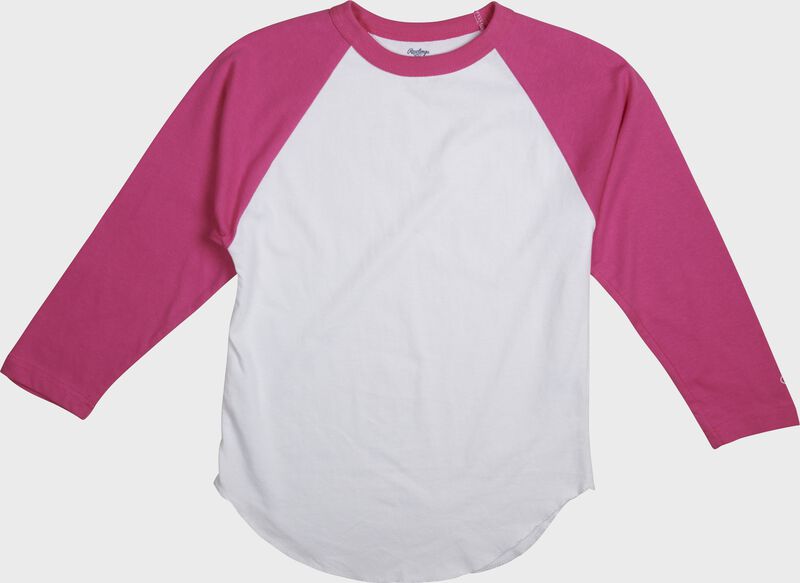 MTT3000 Adult 3/4 sleeve crew neck shirt with a white body and pink sleeves loading=