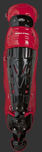 Black/scarlet LVELI Rawlings Velo intermediate leg guard