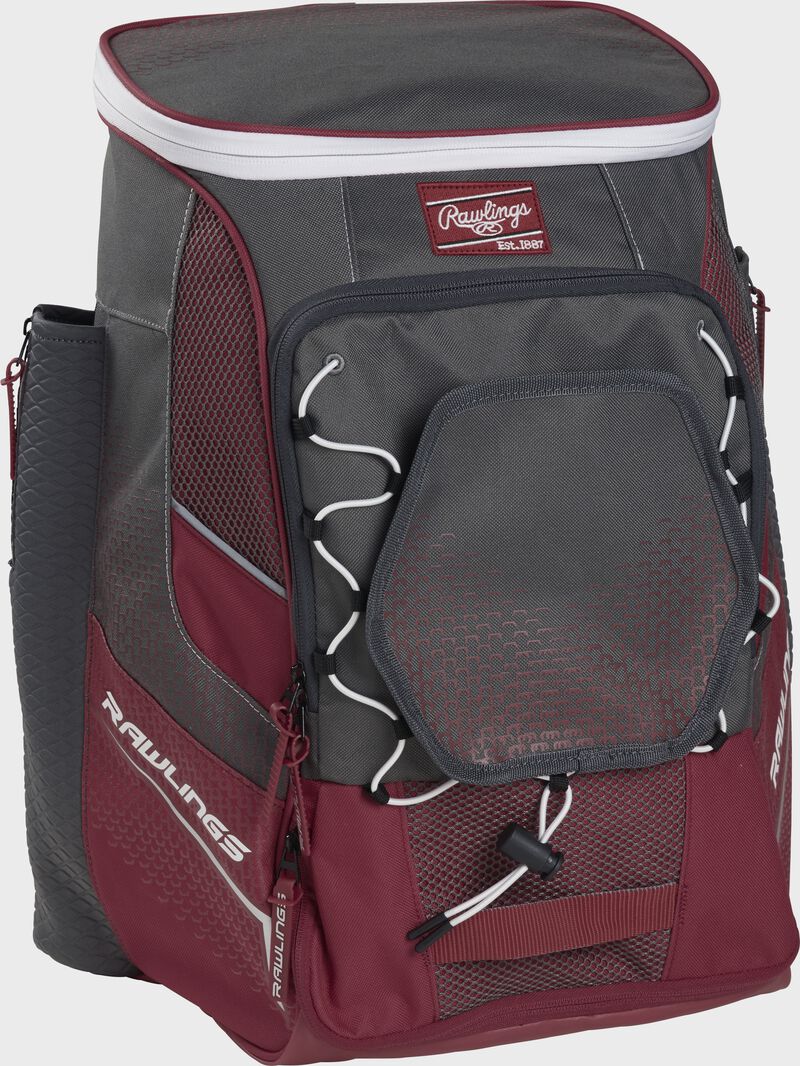 Front left angle of a cardinal Rawlings Impulse bag with gray accents - SKU: IMPLSE-C