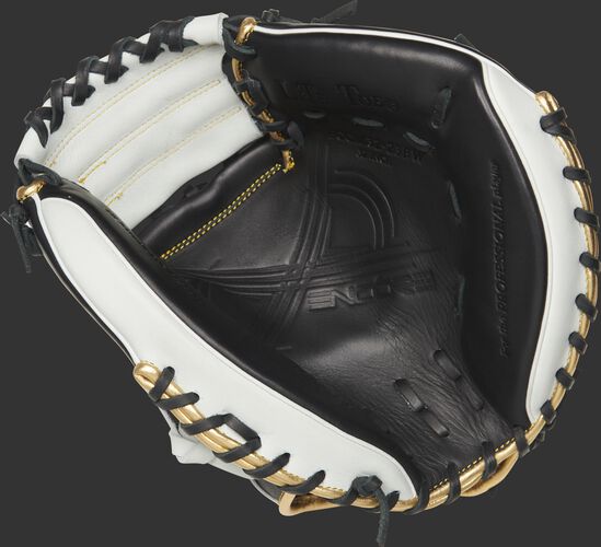 ECCM32-23BW Rawlings Encore youth 32-inch catcher's mitt with a black palm and black laces