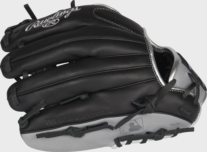 Black back of an Encore 11.5-Inch infield glove with the MLB logo on the pinky - SKU: EC1150-2B