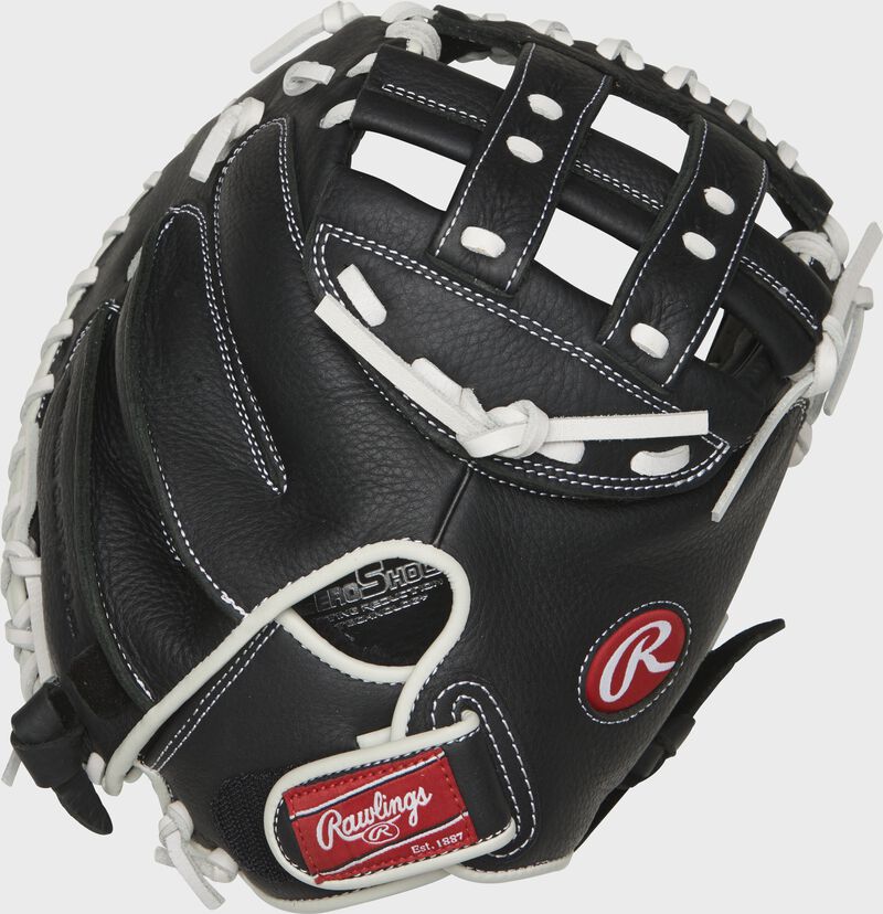 RSOCM325BW 32.5-inch Shut Out catcher's mitt with a black back and Velcro wrist strap loading=