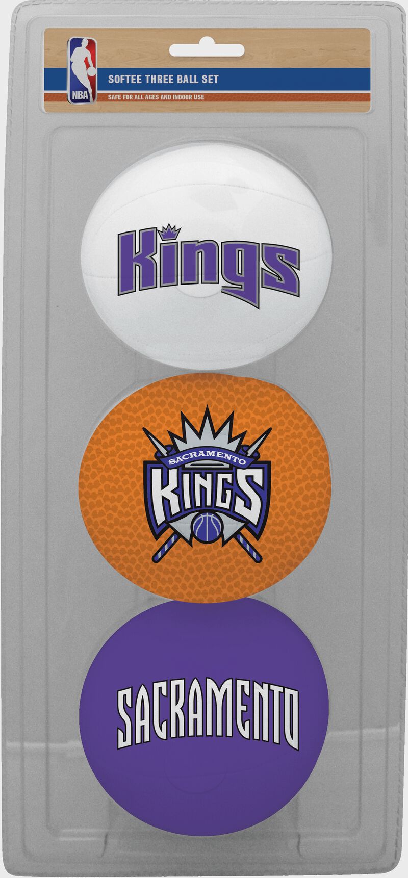 Rawlings White, Brown, and Purple NBA Sacramento Kings Three-Point Softee Basketball Set With Team Logo SKU #03524222114