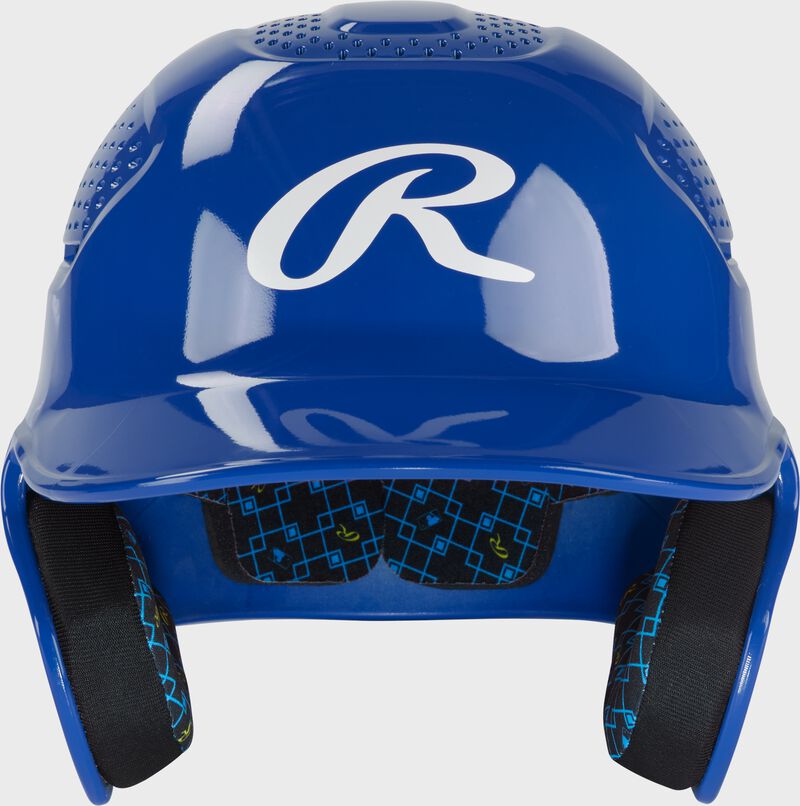Front of a royal Rawlings RX2 gloss baseball batting helmet loading=