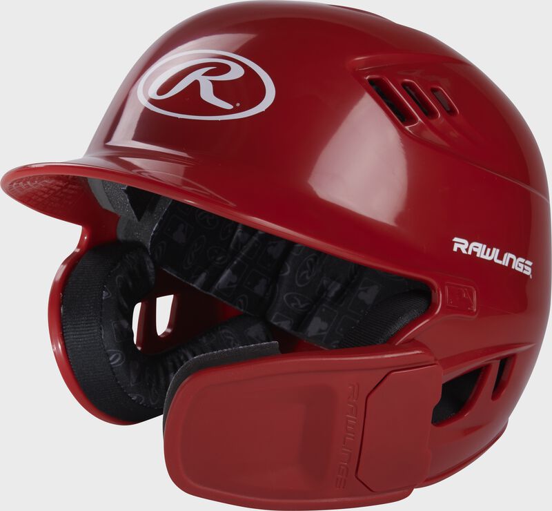 Front left-side view of Scarlet R16 Reverse Clear Coat Batting Helmet | Junior & Senior - SKU: RSGR6R00 image number null