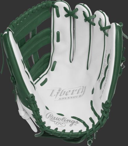 RLA130-6WDG Rawlings 13-inch softball outfield glove with a white palm and dark green laces