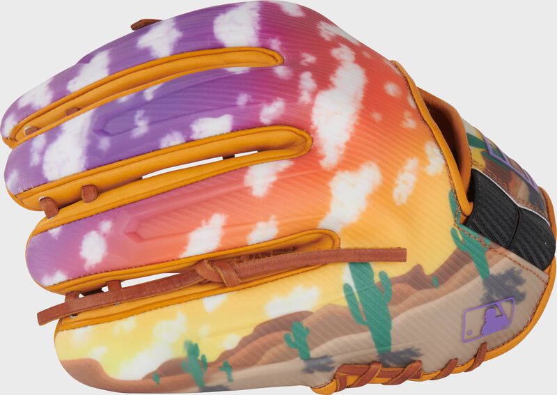 Cactus/desert design back of a REV1X Cactus league glove - SKU: REV205-2XTPU