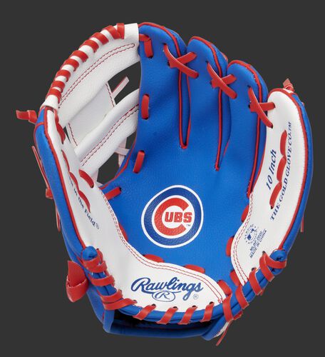 A blue/white Rawlings Chicago Cubs youth glove with a Cubs logo on the palm - SKU: 22000008111