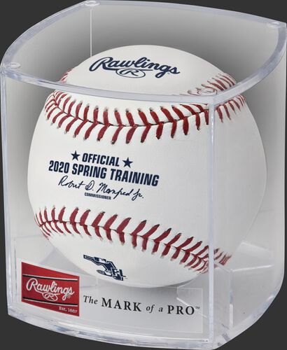 A 2020 Florida Spring Training official MLB baseball in a display cube - SKU: ROMLBSTFL20