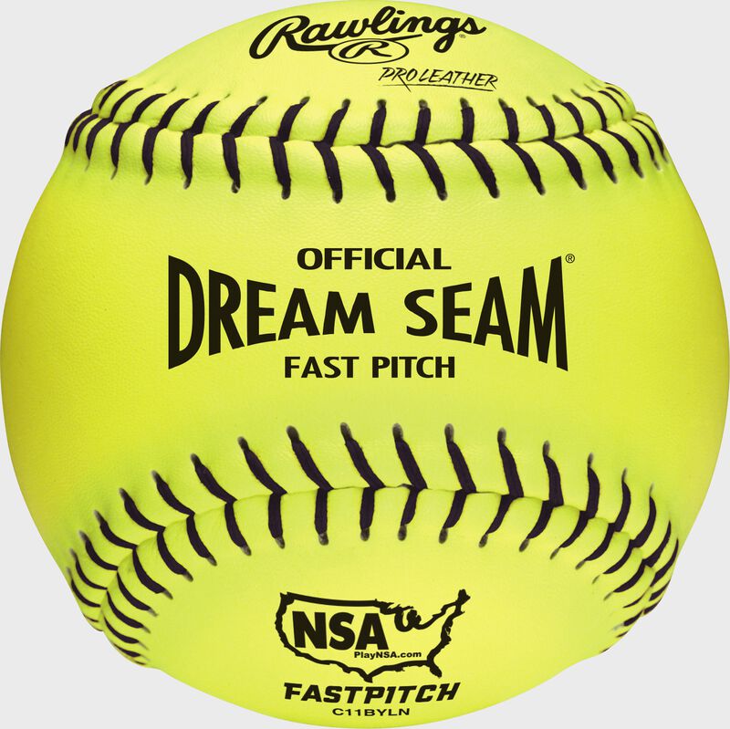 C11BYLN Dream Seam NSA Official 11" Softballs with a yellow Pro Leather cover and black stitching