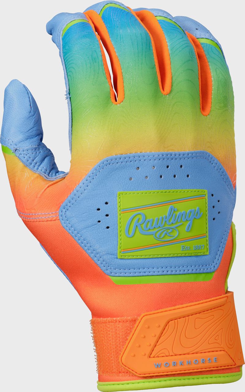 Rawlings Workhorse Fun Burst Batting Gloves, Columbia Blue/Orange, Youth S loading=