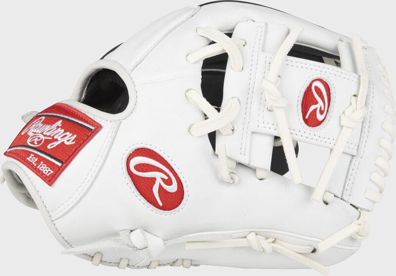Thumb view of a white GXLE204-2NW Gamer XLE 11.5-inch infield glove with a white I web