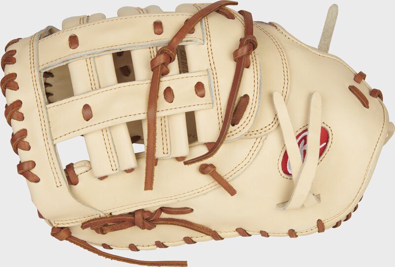 Thumb of a left handed camel Exclusive Pro Preferred 12.25-Inch 1st base mitt with a camel Modified H-web - SKU: PROSFM20CPRO-RH loading=