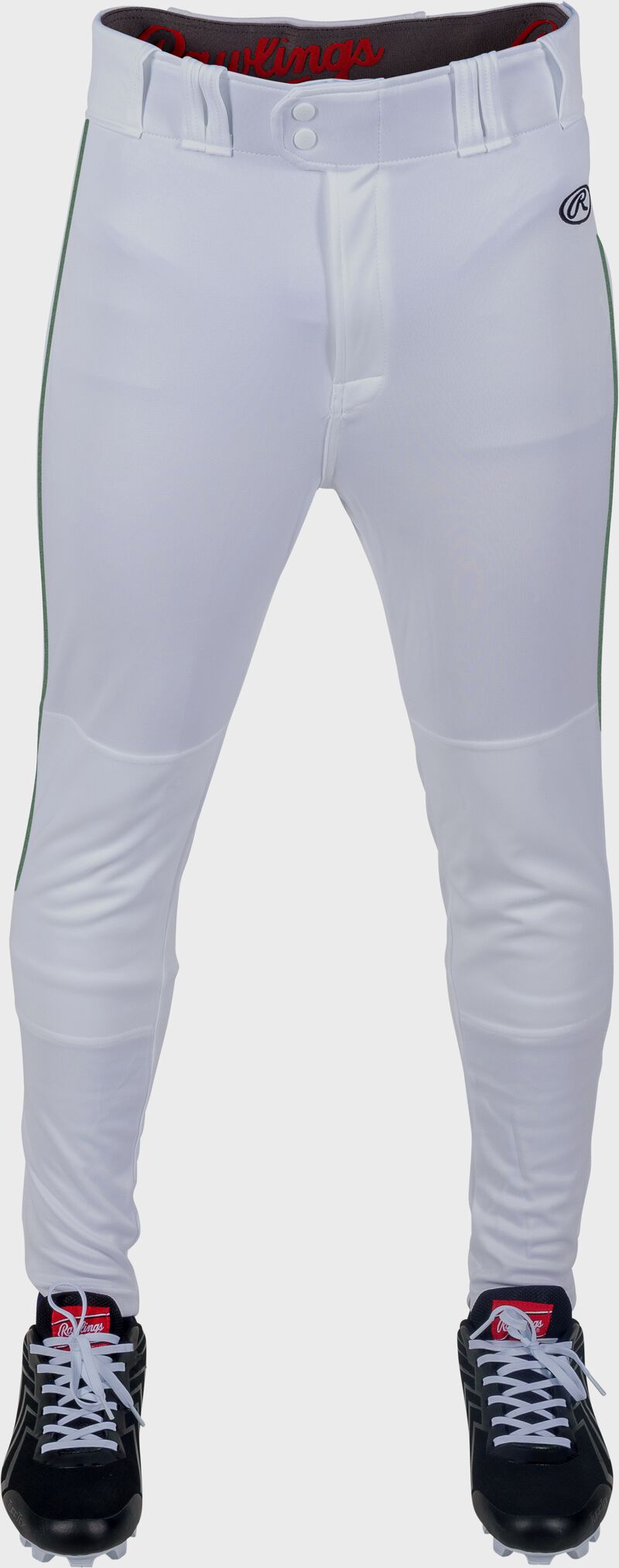 Rawlings Launch Jogger Fit Piped Baseball Pants, Youth L, White/Dark Green