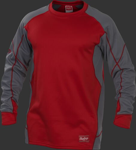 YUDFP4 Dugout fleece pullover with a scarlet body and grey sleeves