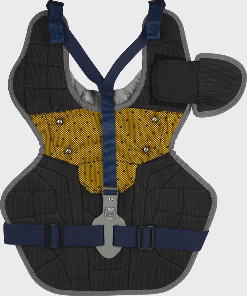 Back of a navy RCSNA adult Rawlings Renegade 2.0 chest protector