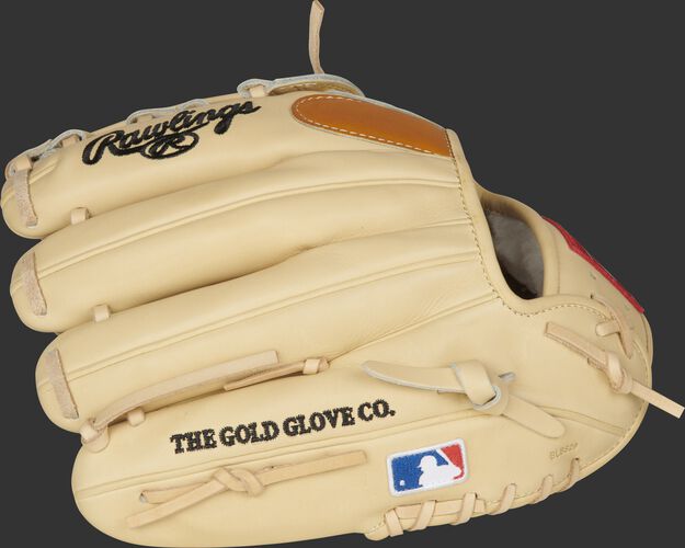 Back finger view of a Gameday 57 Series DJ LeMahieu glove with a MLB logo on the pinky - SKU: PROSNP4-DJ26
