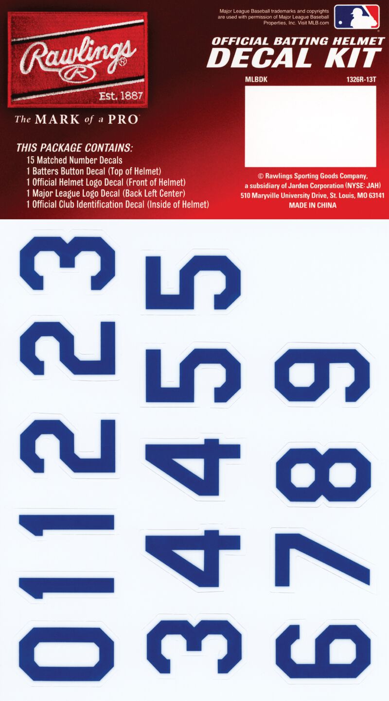 Rawlings MLB Kansas City Royals Decal Kit With Blue Numbers SKU #MLBDC-KC
