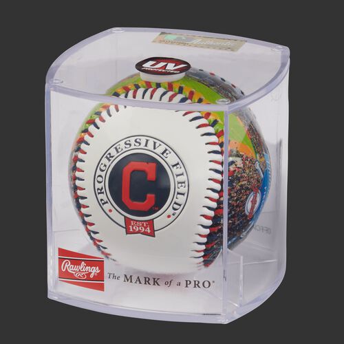 MLB Cleveland Indians stadium baseball in a display case