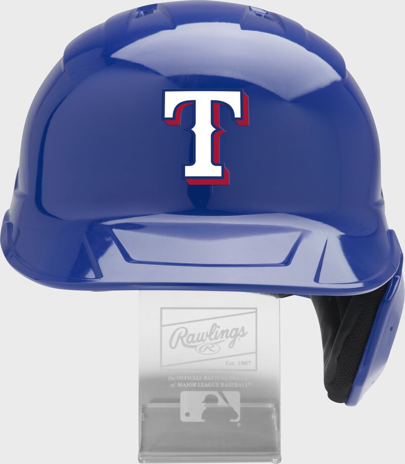 Front of a Texas Rangers replica helmet - SKU: MLBMR-TEX