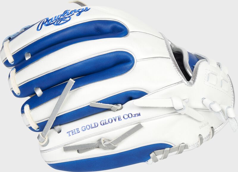 Back of a white/royal Rawlings Liberty Advanced 11.75-inch Color Series glove - SKU: RLA715SB-31WRP