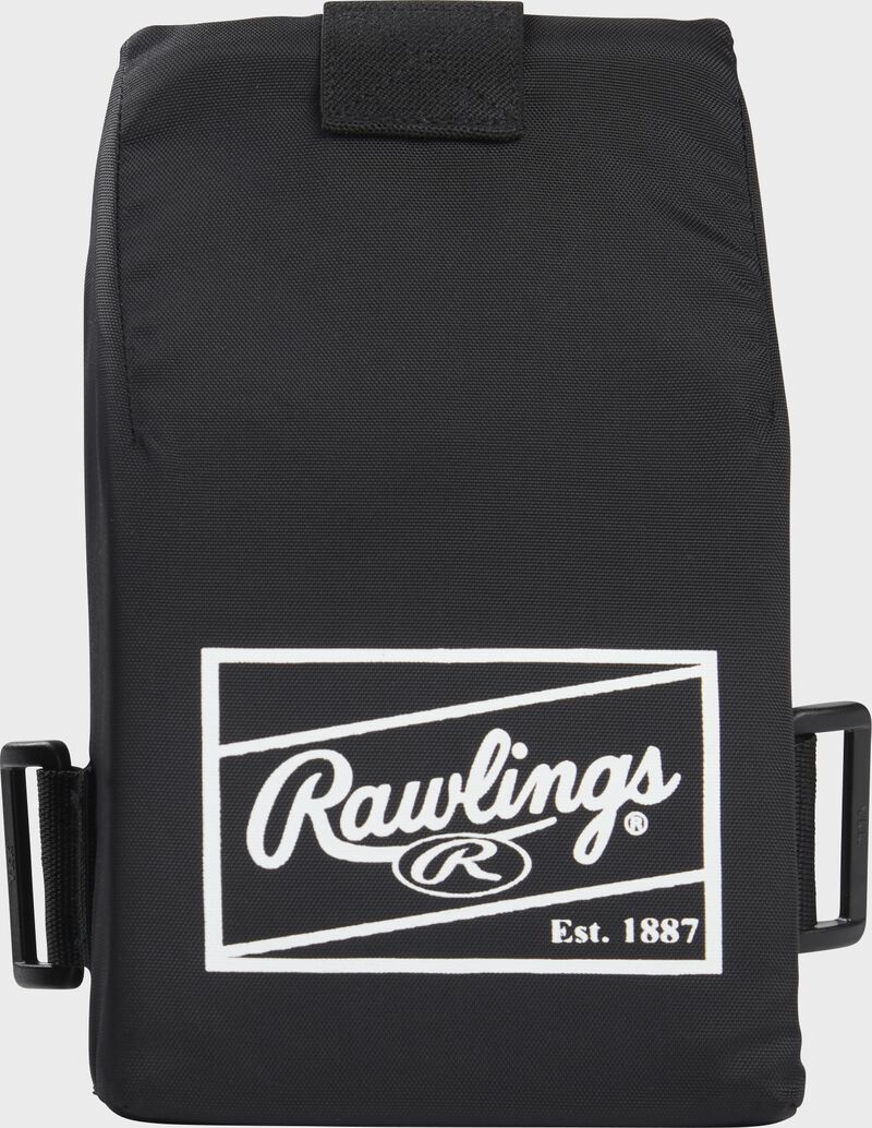 A black Rawlings Mach knee reliever with a white Rawlings logo - SKU: RMKR