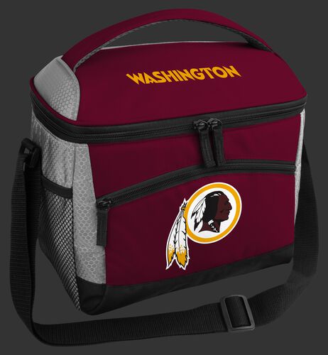A red Washington Football Team 12 can soft sided cooler with a team logo on the front - SKU: 10111087111