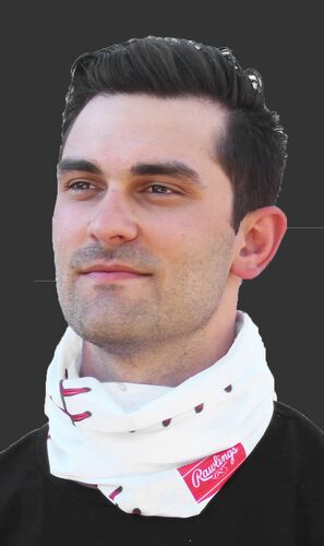A guy wearing a Rawlings baseball stitch gaiter around his neck - RC40001-100
