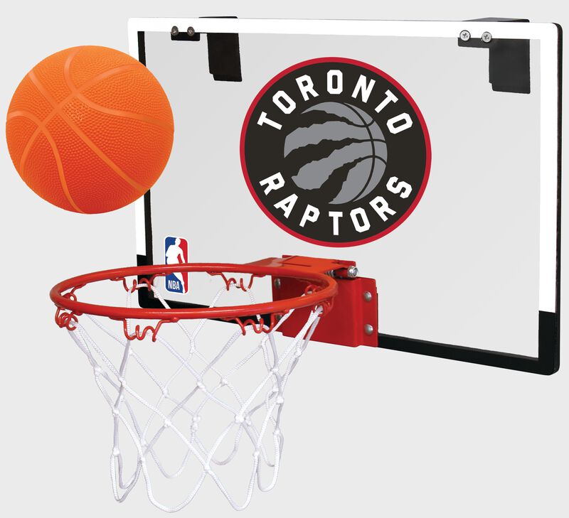 NBA Toronto Raptors Game On hoop set with the Raptors logo printed on the back and an orange ball SKU #00664197111