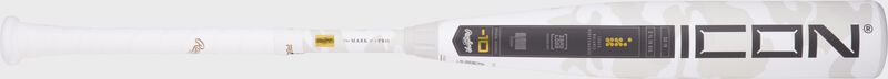 Image showing the full length of a white Rawlings Icon -10 USSSA bat