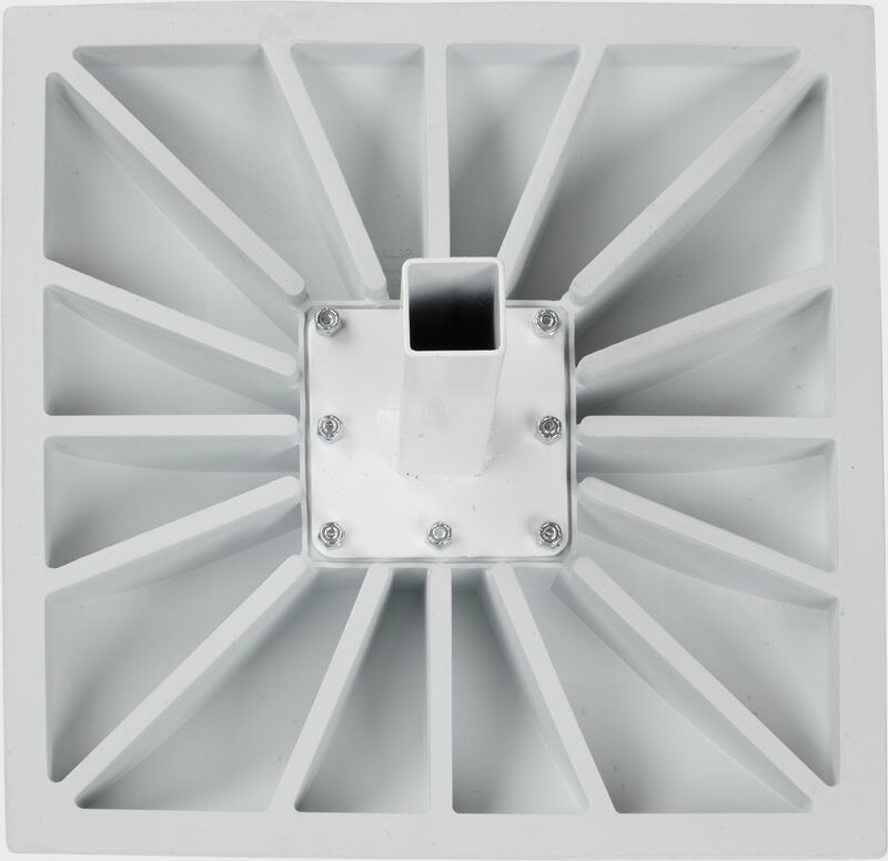 Bottom of a white Hollywood slider base with the stanchion - SKU: HISB