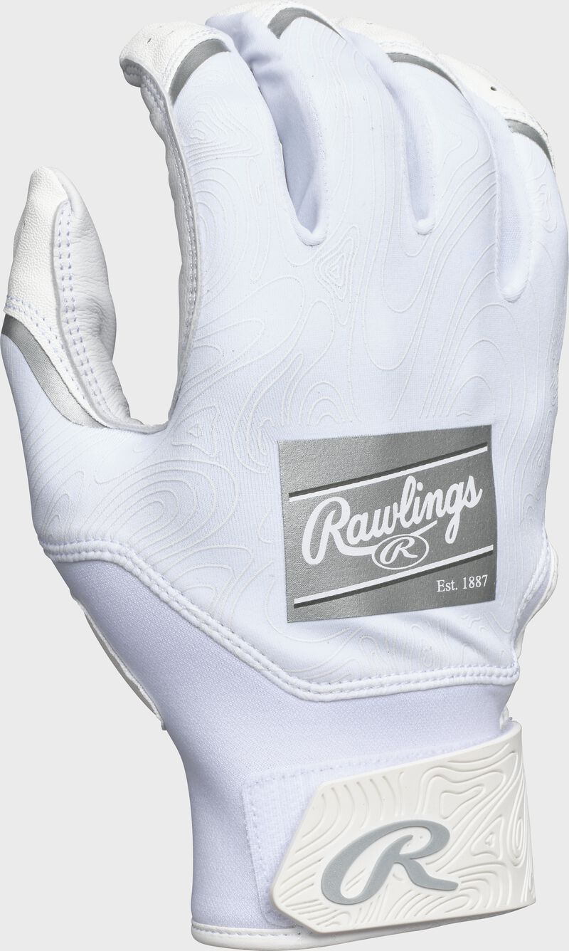 Back of a white Clout batting glove loading=