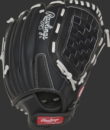 Black back of a RSB130GB 13-Inch RSB basket web glove with a Velcro wrist strap
