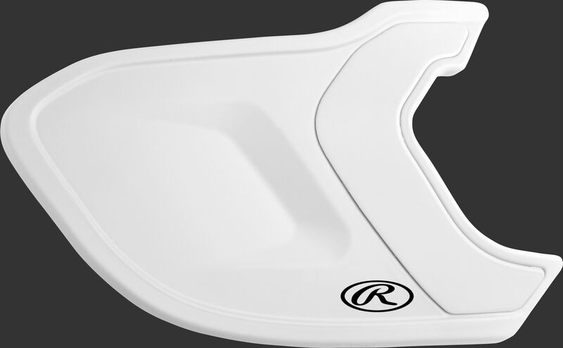 A matte white MEXTR Mach EXT batting helmet extension for right-handed batters