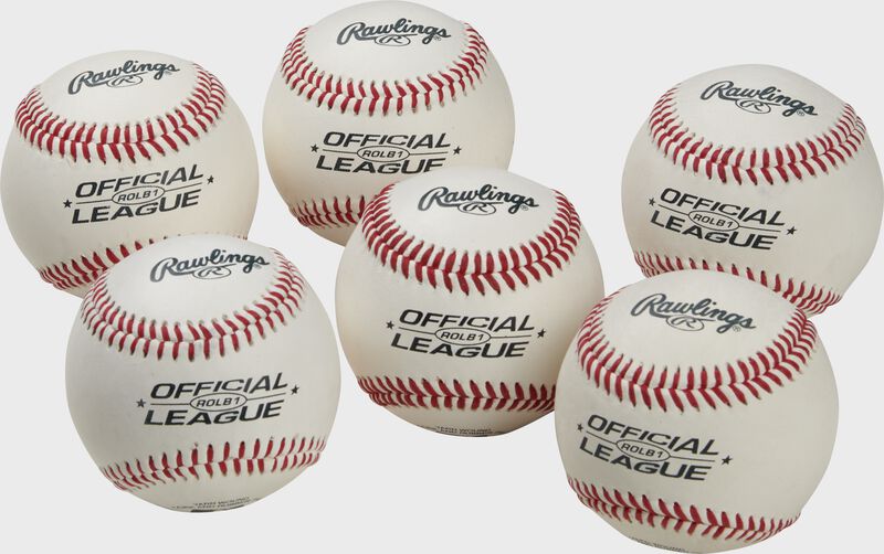 6 Official League competition grade baseballs with blue stamping and red stitching - SKU: RSGROLBPK6