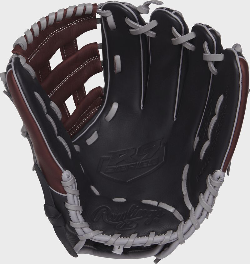 R9315-6BSG 11.75-inch Rawlings R9 baseball glove with a black palm and grey laces loading=