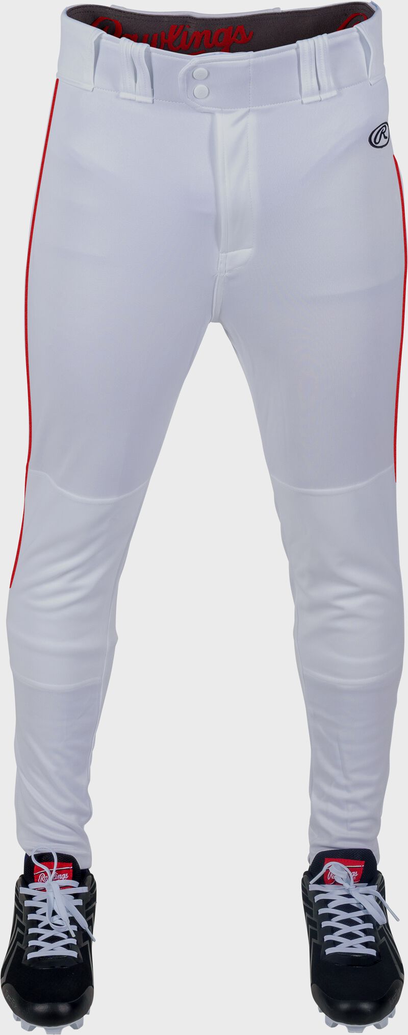 Rawlings Launch Jogger Fit Piped Baseball Pants, Youth M, White/Scarlet