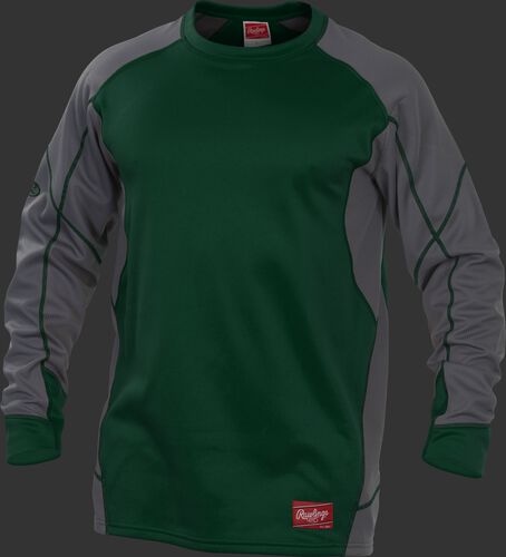 UDFP4 Dugout fleece pullover jacket with a dark green body, grey sleeves and dark green stitching