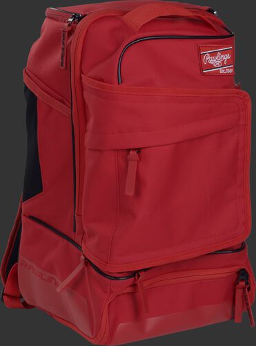 Right angle of a scarlet R701 baseball backpack