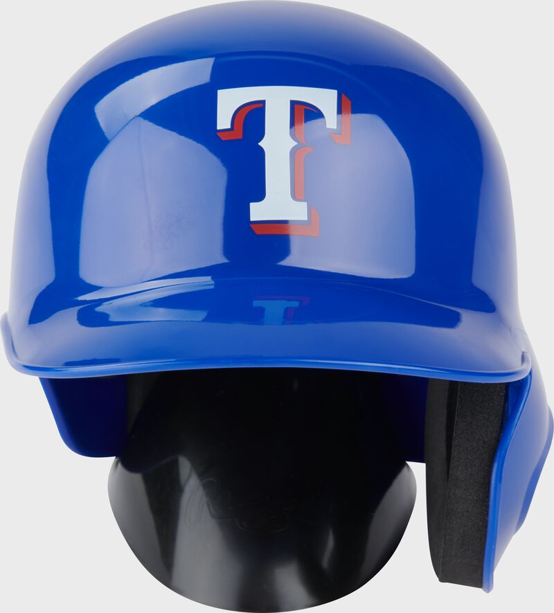 A blue Texas Rangers mini replica helmet