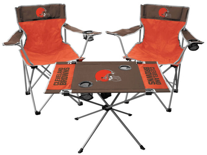 Front of Rawlings Orange and Brown NFL Cleveland Browns 3-Piece Tailgate Kit With Two Kickoff Chairs, An Endzone Table, And A Transport Bag With Team Logo SKU #01041064511