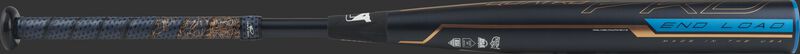 FPPE10 end-loaded Quatro Pro fastpitch bat qith a black barrel and navy/rose gold Lizard Skins grip
