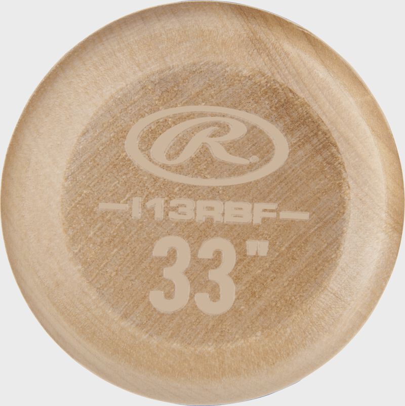 Knob of a 13RBF Rawlings Big Stick birch bat