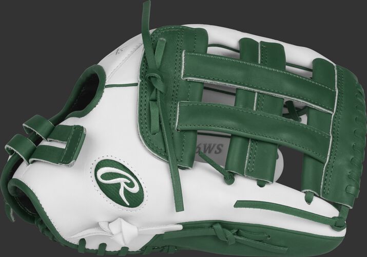 RLA130-6WDG Liberty Advanced color series 13-inch fastpitch glove with a white thumb, dark green trim and dark green H web