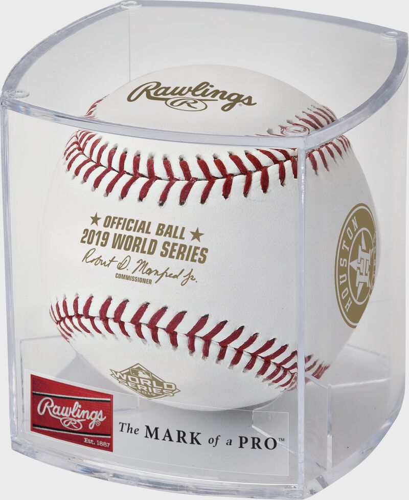 WSBB19DL 2019 World Series teams dueling baseball in a clear display cube