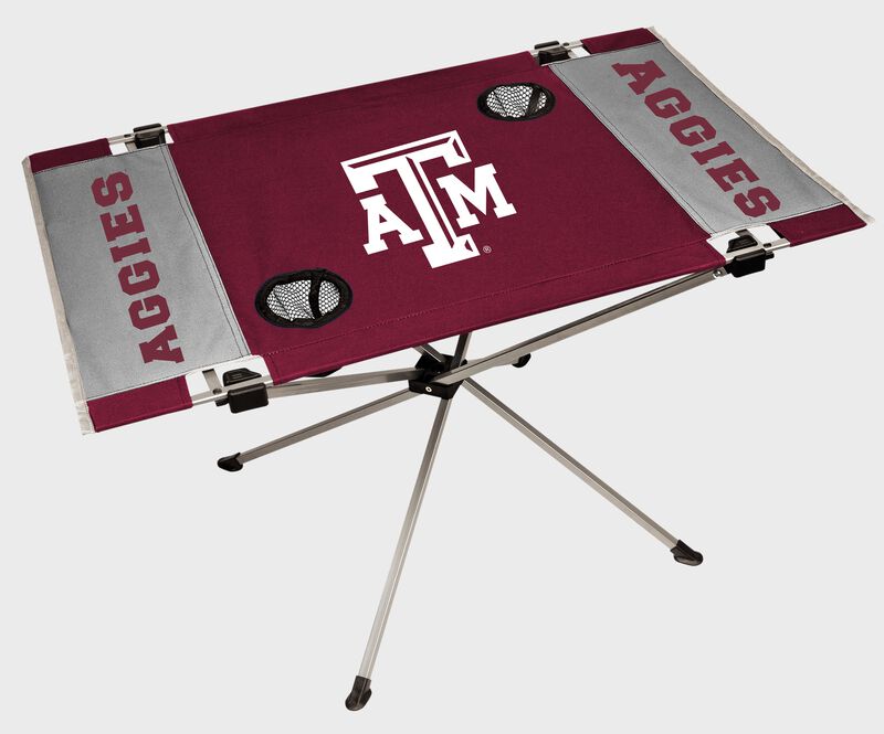 A Texas A&M Aggies endzone table with a large team logo in the middle
