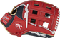 Scarlet thumb of a 2022 Ronald Acuña Jr. Pro Preferred Outfield Glove with a scarlet H-web - SKU: PROSRA13 image number null