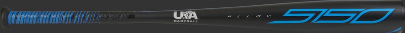 A black 2021 5150 -5 USA bat with blue accents - SKU: US155