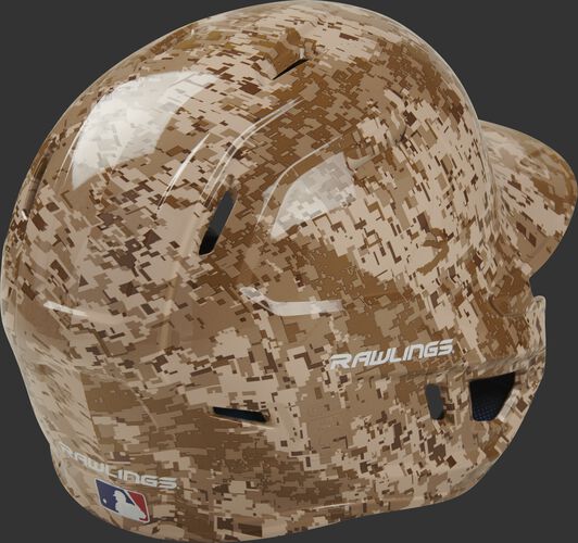 Back right of a MACHEXTR-DCMO Rawlings Mach EXT batters helmet with a digi camo hydro dip design